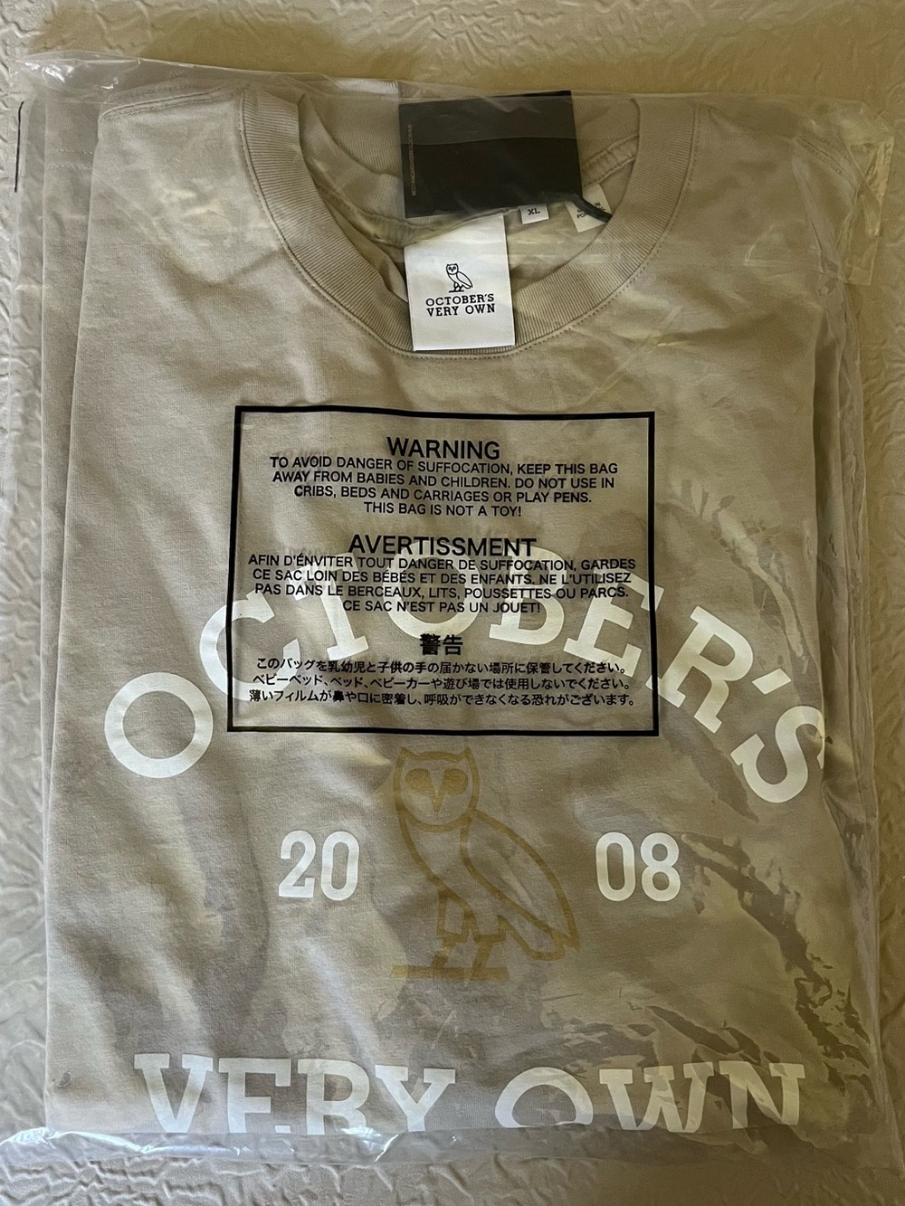 OVO Men's Tan Graphic Long Sleeve Tee with White Owl Print
